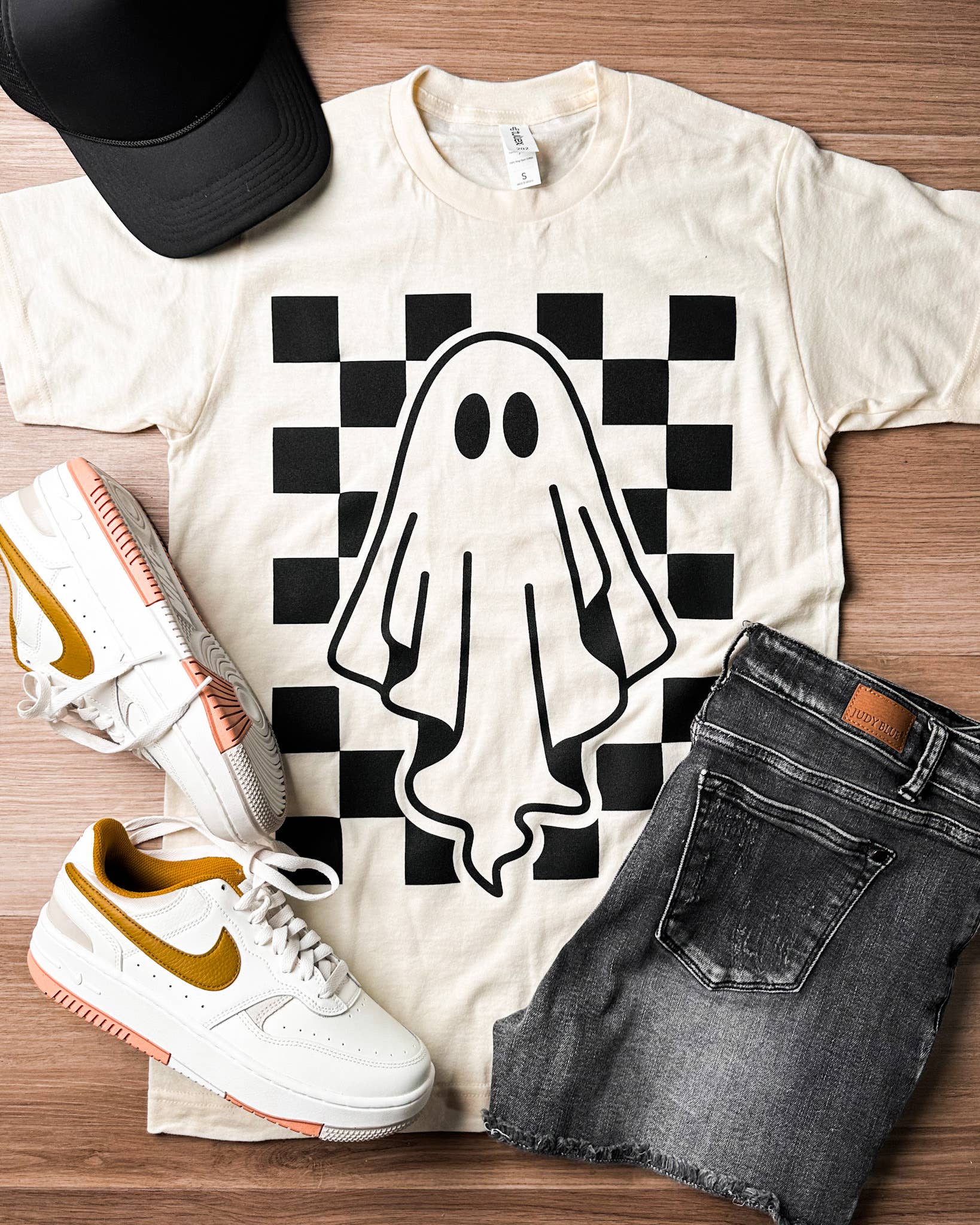 Checkered Ghost Graphic Tee: XL