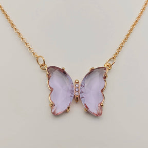 Multicolor Glass Butterfly Pendant Necklace