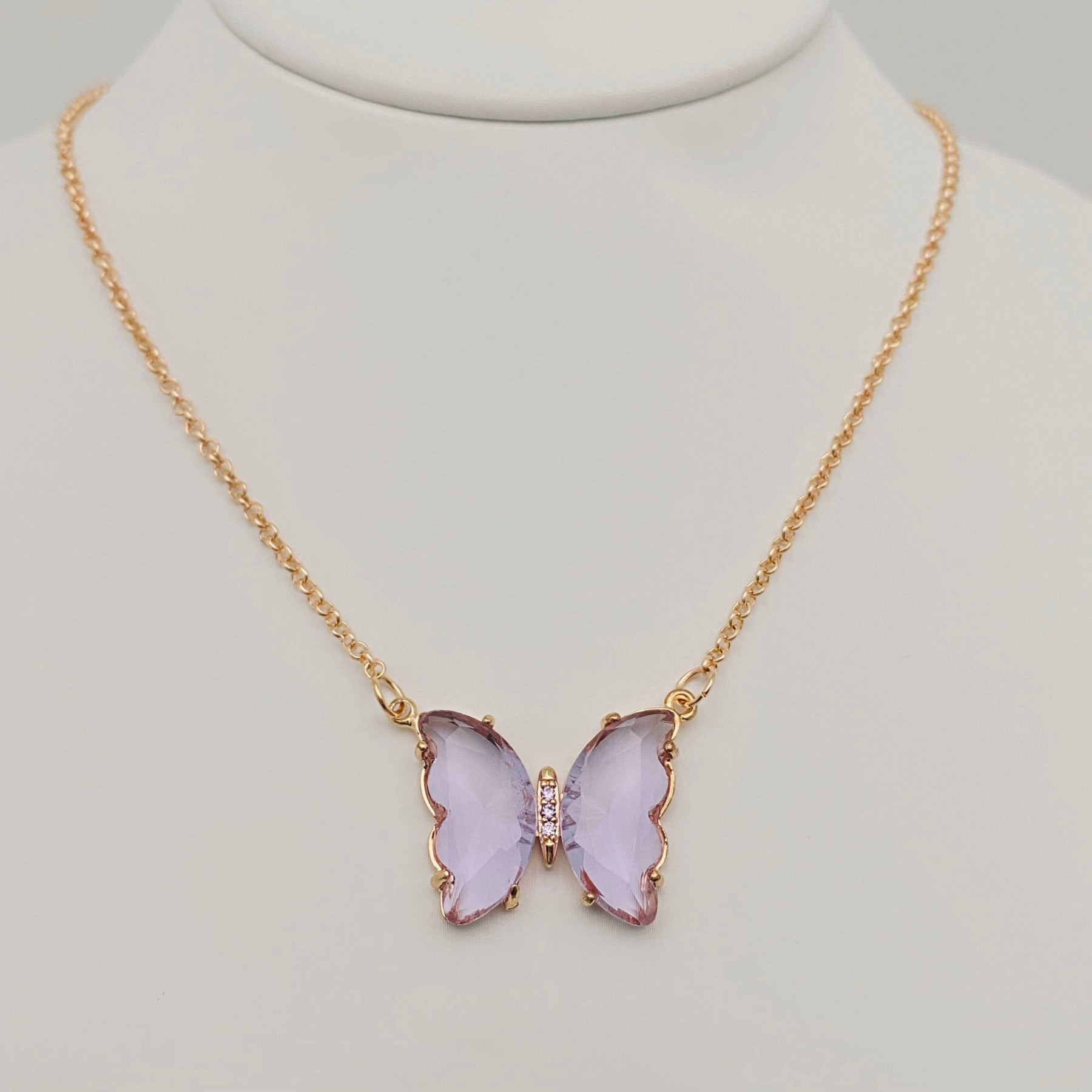 Multicolor Glass Butterfly Pendant Necklace