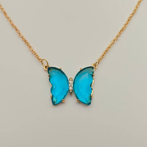 Multicolor Glass Butterfly Pendant Necklace