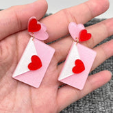 Acrylic Pink Heart Envelope Post Earrings Valentine's Day Gift