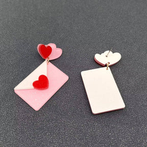 Acrylic Pink Heart Envelope Post Earrings Valentine's Day Gift