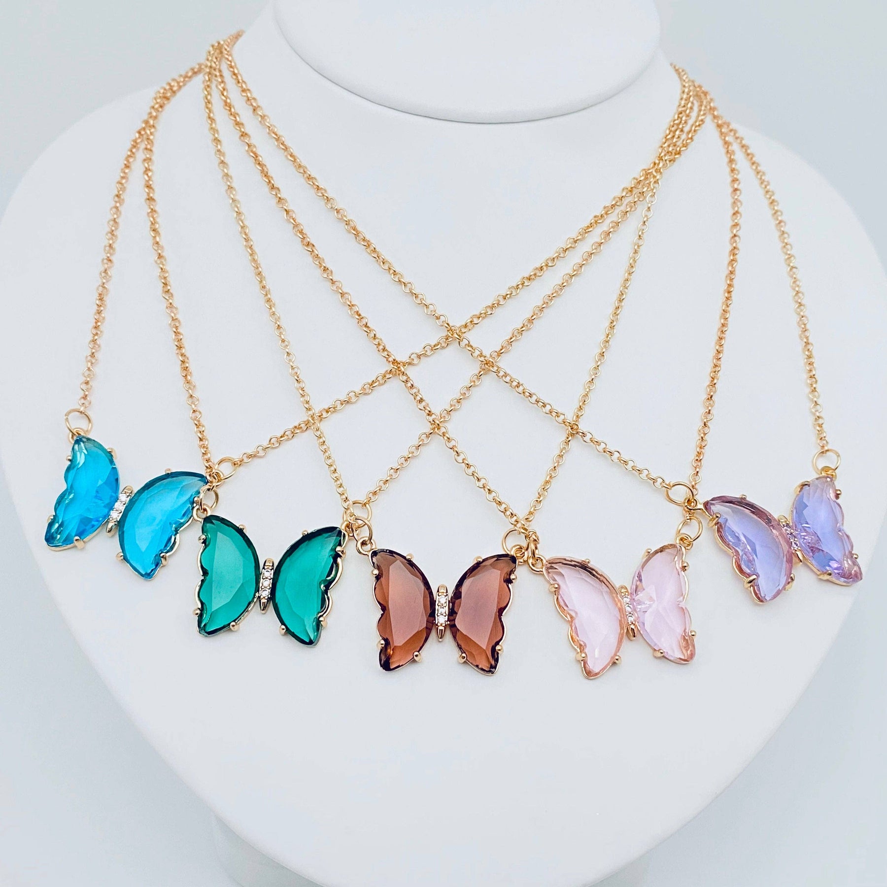 Multicolor Glass Butterfly Pendant Necklace