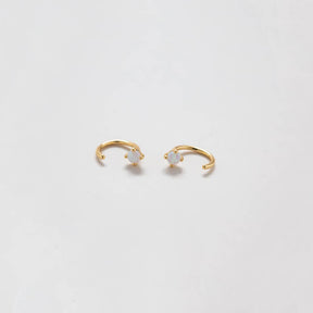 Gold Vermeil Opal Semiprecious Stone Open Hoop Earrings - Back to School or Fall Jewelry