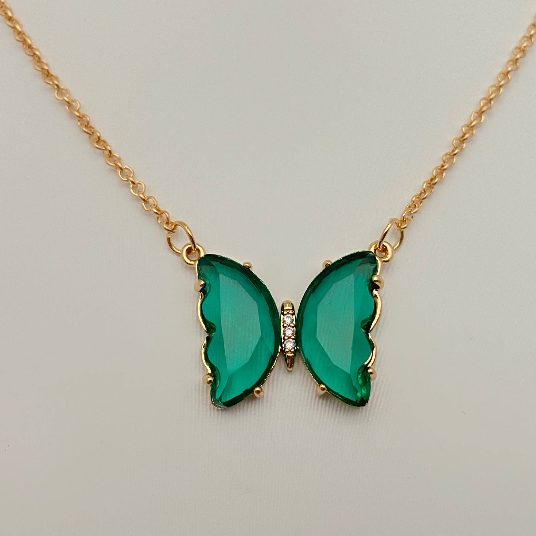 Multicolor Glass Butterfly Pendant Necklace