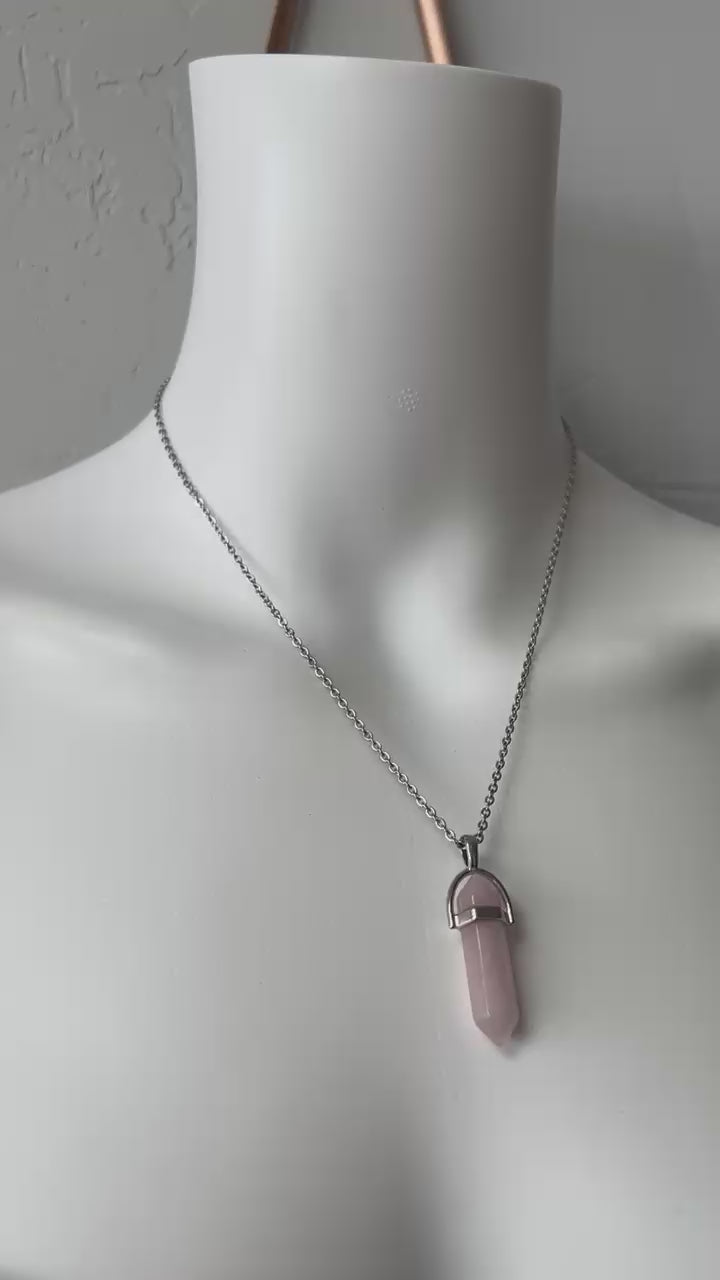 Rose Quartz crystal pendulum necklace