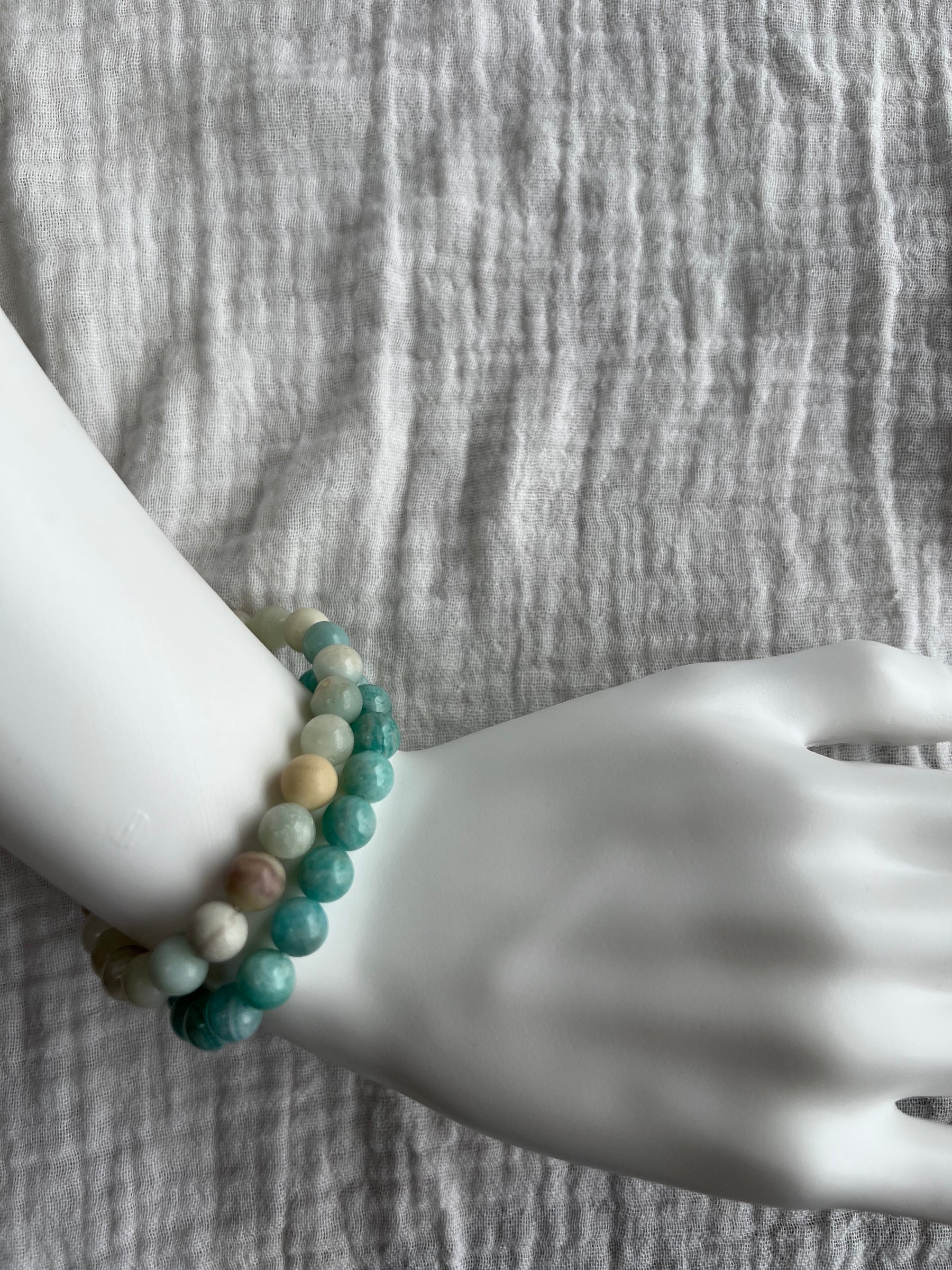 Amazonite Bracelets on wrist - light & dark