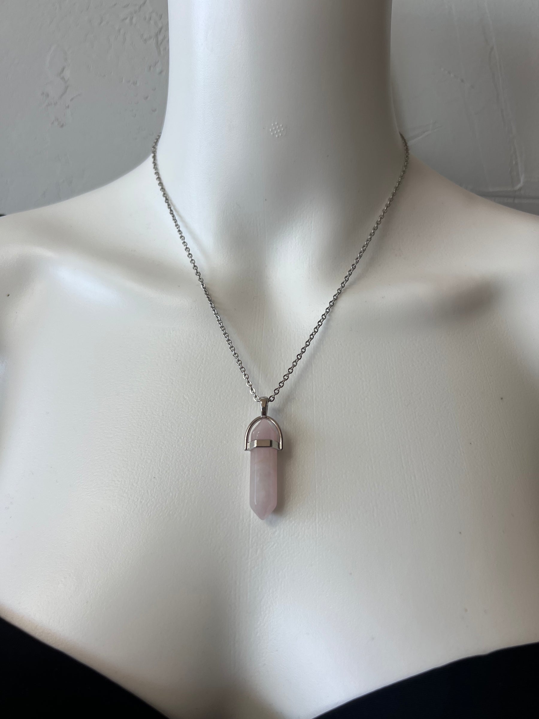 Rose Quartz crystal pendulum necklace