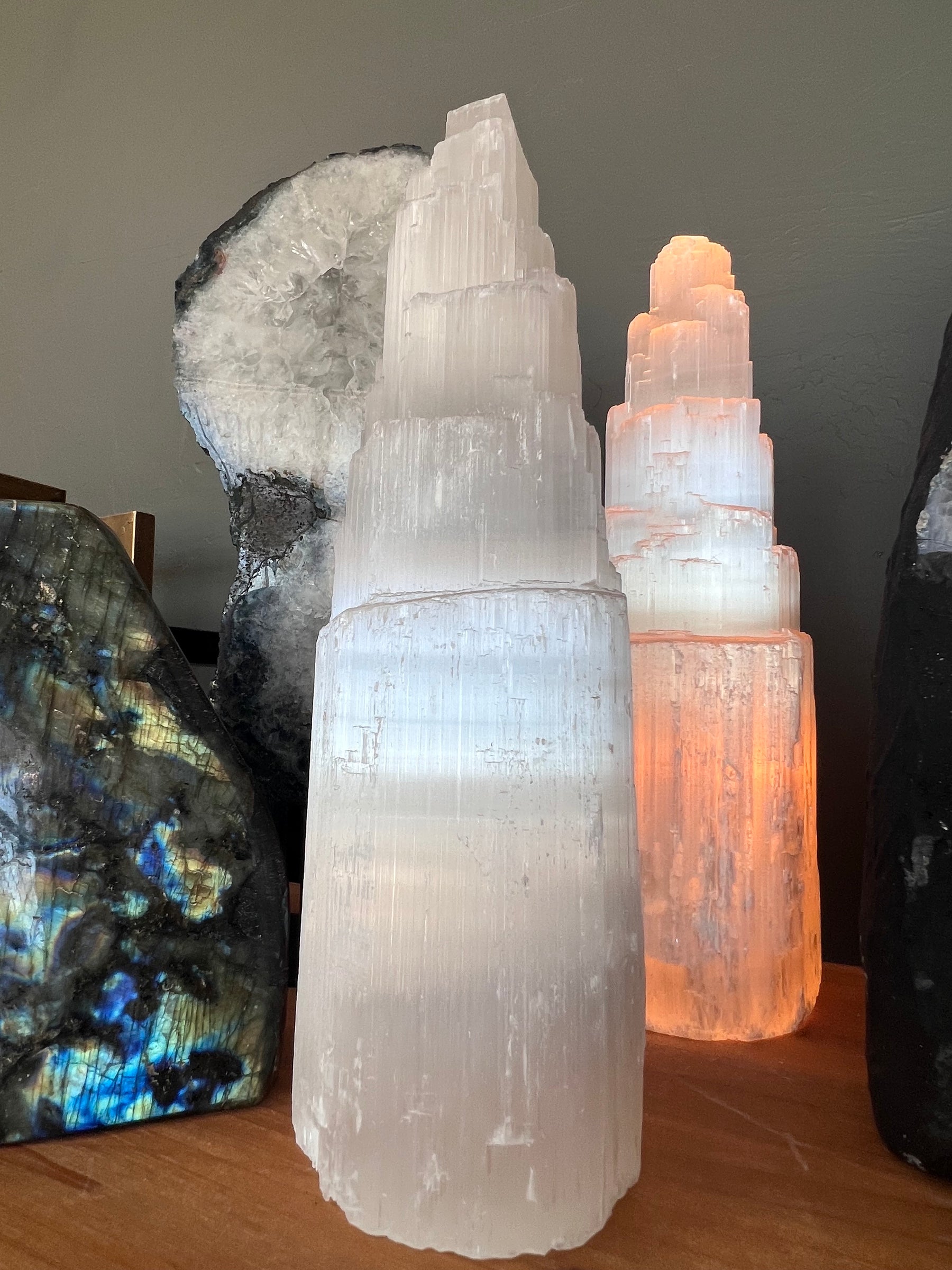 Lit - 12" Selenite Tower Lamp 